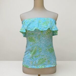 Lilly Pulitzer Wiley Tube Top XS Blue Get Crackin Crab Ruffle Strapless Cotton